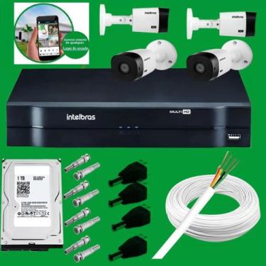 Imagem de KIT 4 monitoramento completo. DVR 1104 + 4 câmeras 1120 Intelbras+HD 1