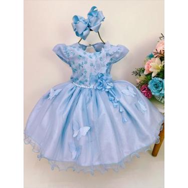 Imagem de Vestido infantil azul renda aplique borboletas brilho luxo - marie, 04