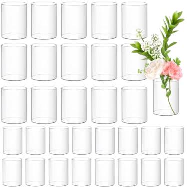 Imagem de Pacote com 32 vasos de acrílico cilíndricos, vasos de acrílico transparente de 15 cm e 10 cm, vasos de flores de plástico inquebráveis para decoração de casamento, 40 x 15 cm + 40 x 10 cm