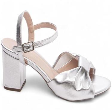 Imagem de Sandália Bico Redondo Salto Baixo 6 (Prata, BR, Adulto, Numérico, 36)