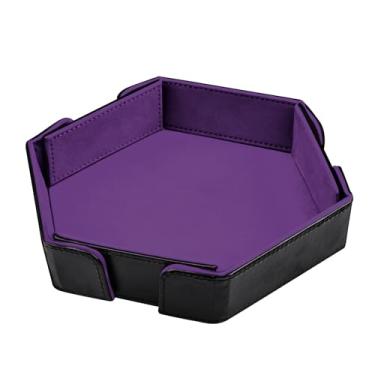Imagem de SIQUK Bandeja magnética dobrável para dados, hexagonal, bandeja de dados de couro PU, suporte dobrável para dados, caixa de armazenamento para jogos de dados RPG D&D, violeta