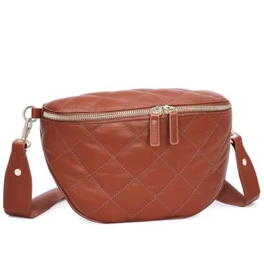 Imagem de MOLSHINE Bolsa tiracolo acolchoada feminina, bolsa tiracolo moderna, bolsa de ombro, bolsa de cintura, bolsa de peito, pochete, Marrom, Moderno