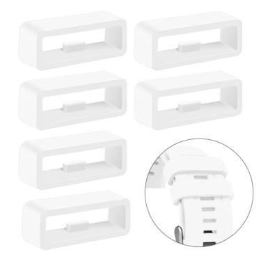 Imagem de Pacote com 6 pulseiras de relógio compatíveis com Garmin Forerunner 55 245 45 165 645 158, pulseira de silicone de substituição de 20 mm para relógio/suporte/anéis de fixação de retenção (branco x 6)