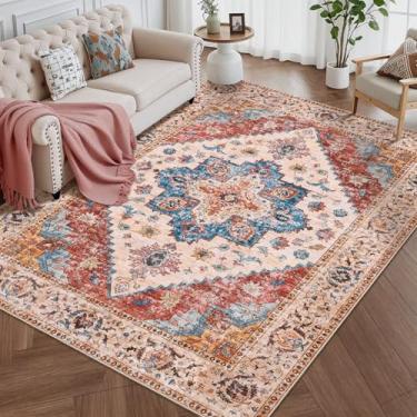 Imagem de Ciicool Tapete de área lavável 10 x 15 cm, tapetes boho para sala de estar, antiderrapante, tapete de pelo baixo, tapete vintage para quarto, jantar, escritório, hall de entrada, decoração