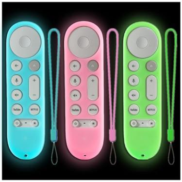 Imagem de Pacote com 3 capas protetoras Gavyqier para Google TV Streamer 4K Voice Search Remote 2024 Chromecast 4K, capa que brilha no escuro