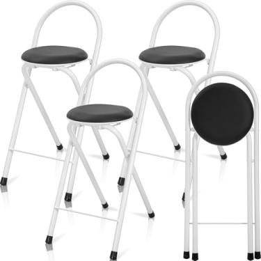 Imagem de CroBlissful l Pacote com 4 banquetas dobráveis de 61 cm com encosto, banquetas dobráveis acolchoadas de couro para adultos de até 158 kg, cadeira dobrável redonda dobrável para acampamento, cozinha,