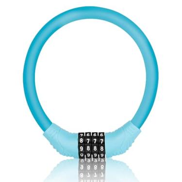 Imagem de Cadeado de bicicleta de 4 dígitos com combinação reinicializável, antifurto, resistente a cortes, durável, adequado para bicicletas urbanas e ciclismo ao ar livre (azul)