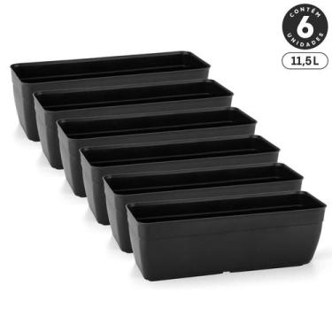 Imagem de Kit 6 Floreiras Sem Pratos 11,5L Jardineiras Vasos Plásticos Retangula