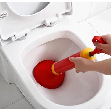 Imagem de Desentupidor de Vaso Sanitário com Bomba Manual, Vermelho e Amarelo, Alta Pressão