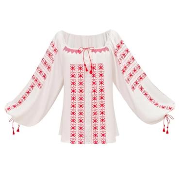 Imagem de Indiana Jones Marion Ravenwood Cosplay Costume Long Puff Sleeve Top Halloween Costume for Women (L/XL)