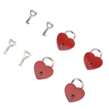 Imagem de Liga de Zinco do Cargo de Cardápão Mini Lock 4 PCs Diário Lock e Key Set Casy Wish Lock for Jewelry Box Pequeno Bagagem Com Diário -chave (Vermelho)