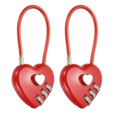 Imagem de PATIKIL Trava de combinação de cabo de 3 dígitos, 2 peças de cadeado de cabo em forma de coração com combinação de corda de aço de 11 cm para academia, bicicletas, armários, guarda-roupas, pequenas