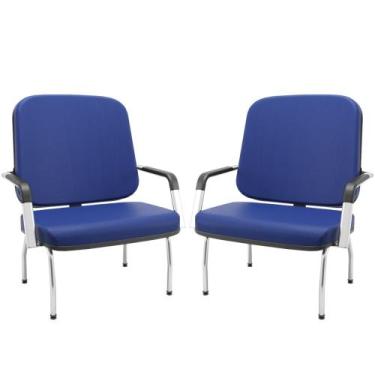 Imagem de Kit 02 Cadeiras de Escritório Recepção com Braço Fixa Cromada Magno P0