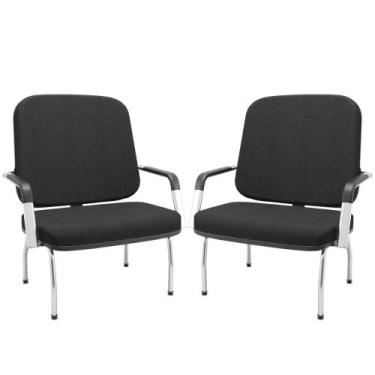 Imagem de Kit 02 Cadeiras de Escritório Recepção com Braço Fixa Cromada Magno P0