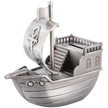 Imagem de Cofrinho infantil de brinquedo, caixa de dinheiro em forma de barco, cofrinho criativo, presente náutico veleiro cofrinho de liga de zinco para crianças, meninos, meninas, 12,7 x 6,3 x 13,5 cm