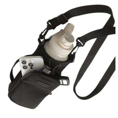 Imagem de Bolsa Porta Garrafa Pequena Portátil Para Academia Treino Caminhada Passeio Trilha Resistente Com Alça E Bolso (Preto)