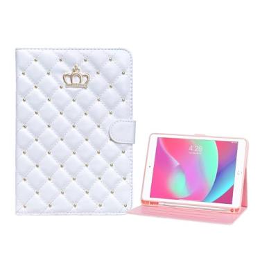 Imagem de HDTOP Capa para iPad 9ª/8ª/7ª geração de 10,2 polegadas 2021/2020/2019, capa de couro PU com suporte para Apple Pencil integrado - despertar/hibernar automático e vários ângulos de visualização (branco)