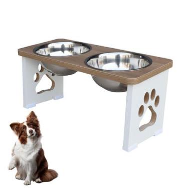 Imagem de Comedouro Para Cachorro Grande Elevado Duplo Pet MDF 20 cm - Inox - Ma