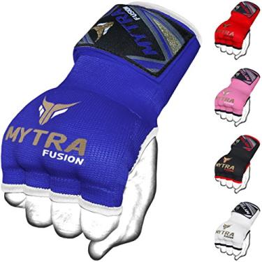 Imagem de Mytra Fusion Luvas de boxe internas híbridas para MMA, Muay Thai, treino de academia - Luvas de gel sem dedos para curativos (azul, G/GG)
