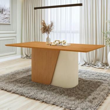 Imagem de Mesa De Jantar Retangular 78x170x90cm Tampo Mdf Amêndoa Clean