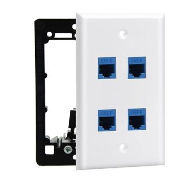 Imagem de DIYTECH Placa de parede Ethernet de 4 portas, Cat 6, tomada de parede, conectores Keystone RJ45 fêmea para fêmea - branco