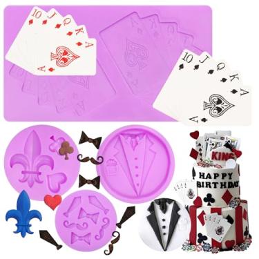 Imagem de Molde de silicone de pôquer, molde de chocolate com espada de coração Fleur De Lis, molde de chocolate, gravata de barba, moldes de cozinha para decoração de bolo de dia dos pais, topo de cupcake,