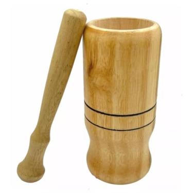 Imagem de Pilão de Madeira Natural com Socador Amassador Manual para Temperos Ervas 12 cm