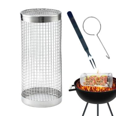 Imagem de Cestas De Grelha Rolantes Encestáveis | Cestos para Churrasco Aninháveis,Acessório Em Aço Inoxidável Para Campismo E Churrascos, Rede De BBQ