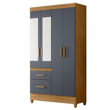 Imagem de Guarda Roupa Solteiro Madri 4 Portas Freijó Cinza Com Espelho - Moval