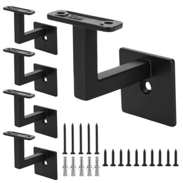 Imagem de 3TO Suporte de corrimão - Pacote com 5 suportes de corrimão de aço inoxidável 304 em forma de L Suportes quadrados de parede resistentes para corrimão de escada (preto fosco)