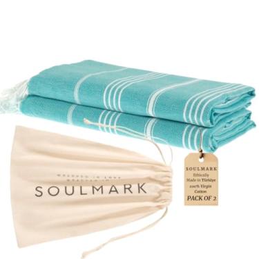 Imagem de SOULMARK Pacote com 2 toalhas de praia de algodão turco - cobertor de praia grande de 99 cm x 178 cm, sem areia, de secagem rápida, leve, ultra absorvente, pré-lavado - feito em verde (verde menta)