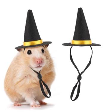 Imagem de Chapéu de Halloween, chapéu de hamster de feltro, mini chapéu de animais pequenos, fantasia de animal pequeno, chapéu de bruxo de Halloween, fantasias de Halloween (preto)