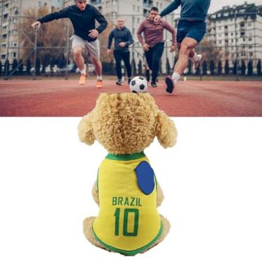 Imagem de Camiseta de futebol para cães, camiseta da Copa do Mundo para animais de estimação, camisa de futebol esportivo, colete da seleção nacional de futebol para cães pequenos, médios e grandes (G - amarelo)