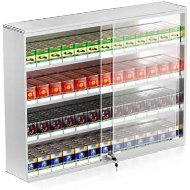 Imagem de Cremalheira De Exposição De Varejo Comercial, Cigarreira Desobstruída Para O Varejo Da Loja Com Porta De Vidro E Fechamento, Suporte Do Desktop E Suporte De Expo, Silver, 80.5x17.3x60cm