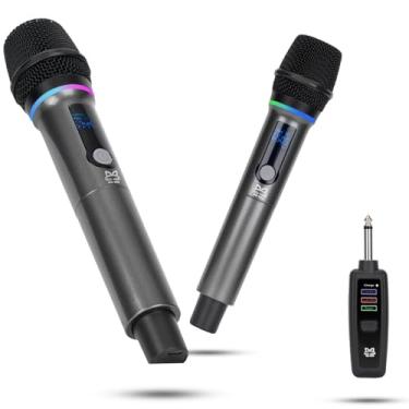 Imagem de Microfone Sem Fio Profissional Duplo, Microfones Dinâmicos com Bluetooth, Iluminação RGB Dupla, Receptor UHF de Alta Frequência, Ideal para Karaokê em Casa e Uso Portátil Outdoor