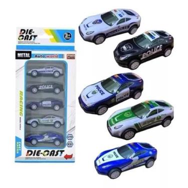Imagem de Kit 5 Miniaturas Carrinhos Corrida Polícia Fricção Diecast - Die Cast,