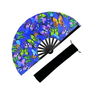 Imagem de Luxeloon Ventiladores de mão dobráveis, leques de rave para dança de linha, fãs de clacking para botas no chão, dança, festa, EDM, festival, clube, decoração, (borboleta)
