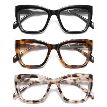 Imagem de Óculos de leitura LKEYE Oversized Cat Eye Blue Light +2,50, pacote com
