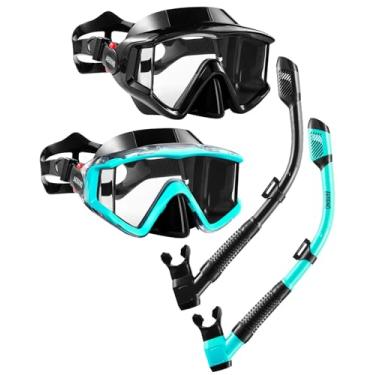 Imagem de Aegend Pacote com 2 equipamentos de mergulho para adultos, conjunto de snorkel seco, visão panorâmica, tecnologia anti-vazamento e anti-nevoeiro, alça ajustável para snorkeling, mergulho, natação com