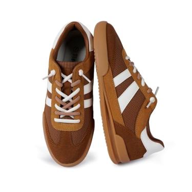 Imagem de Tigeridea Tênis feminino moderno, respirável, bico fechado, cadarço, Bronzeado A, 35