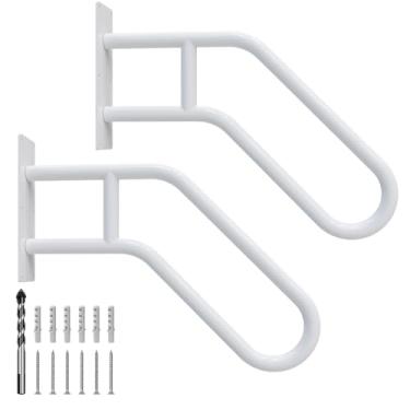 Imagem de Corrimãos para degraus externos, suporte de parede, grades de escada para 1 a 3 degraus, corrimão de escada em forma de U para garagem, varanda, quintal e jardim - branco, pacote com 2