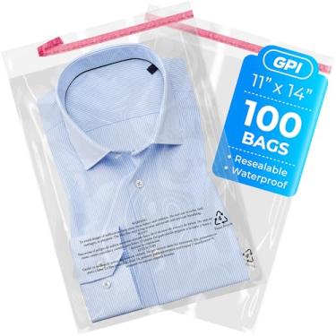 Imagem de 100 sacos de poliéster autoseláveis de 28 x 35 cm com aviso de asfixia, sacos plásticos transparentes de 1,5 mm com fita adesiva resselável para envio e embalagem de roupas, camisetas e suéteres. GPI