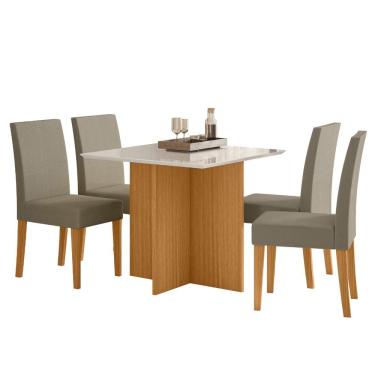 Imagem de Sala de Jantar Helo 90x90 Com Vidro 4L Cadeiras Josi Poliman Móveis