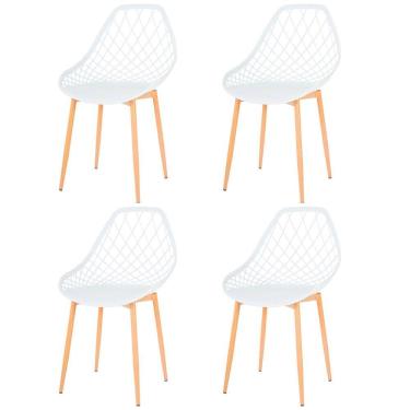 Imagem de Kit 4 Cadeiras ANM8196F Cloe Kaila Anima Office Em Polipropileno Branco Base Metal Simulando Madeira