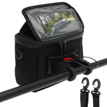 Imagem de Bolsa de guidão de bicicleta, bolsa de armazenamento frontal de bicicleta com suporte de telefone de tela dobrável Tup, bolsa frontal para cesta de bicicleta com alça de ombro para luvas de telefone e