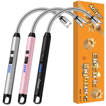 Imagem de Meias de Natal - Pacote com 3 Isqueiros Elétricos com Pescoço Flexível de 360° e Display LED, Presentes de Aniversário para Mulheres, Mães e Homens, Esposa, Isqueiros de Vela Longa com Arco USB para