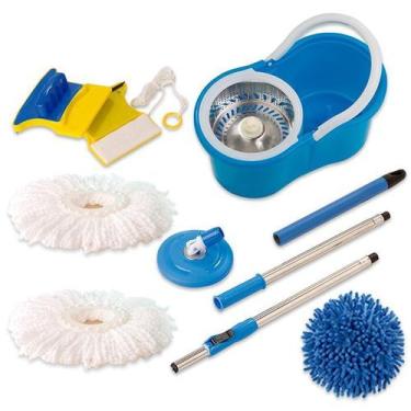 Imagem de Spin Mop 360 Esfregão Cesto Inox  Com 3 Refil e Limpador Magnético - V