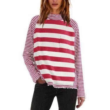 Imagem de Camisa feminina Panadila Color Block, listrada, gola alta, vermelha, b