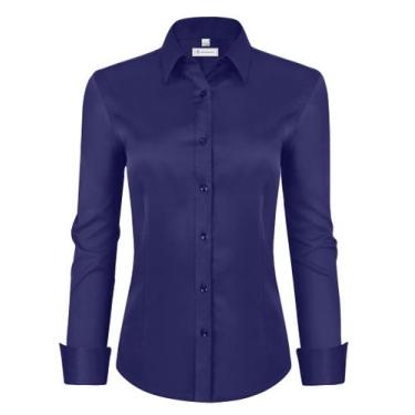 Imagem de Camisa social feminina siliteelon, ajuste clássico, com botões, azul m