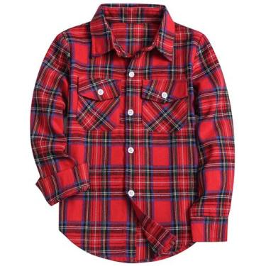 Imagem de Camisas xadrez de flanela SANGTREE casuais de manga comprida para meni